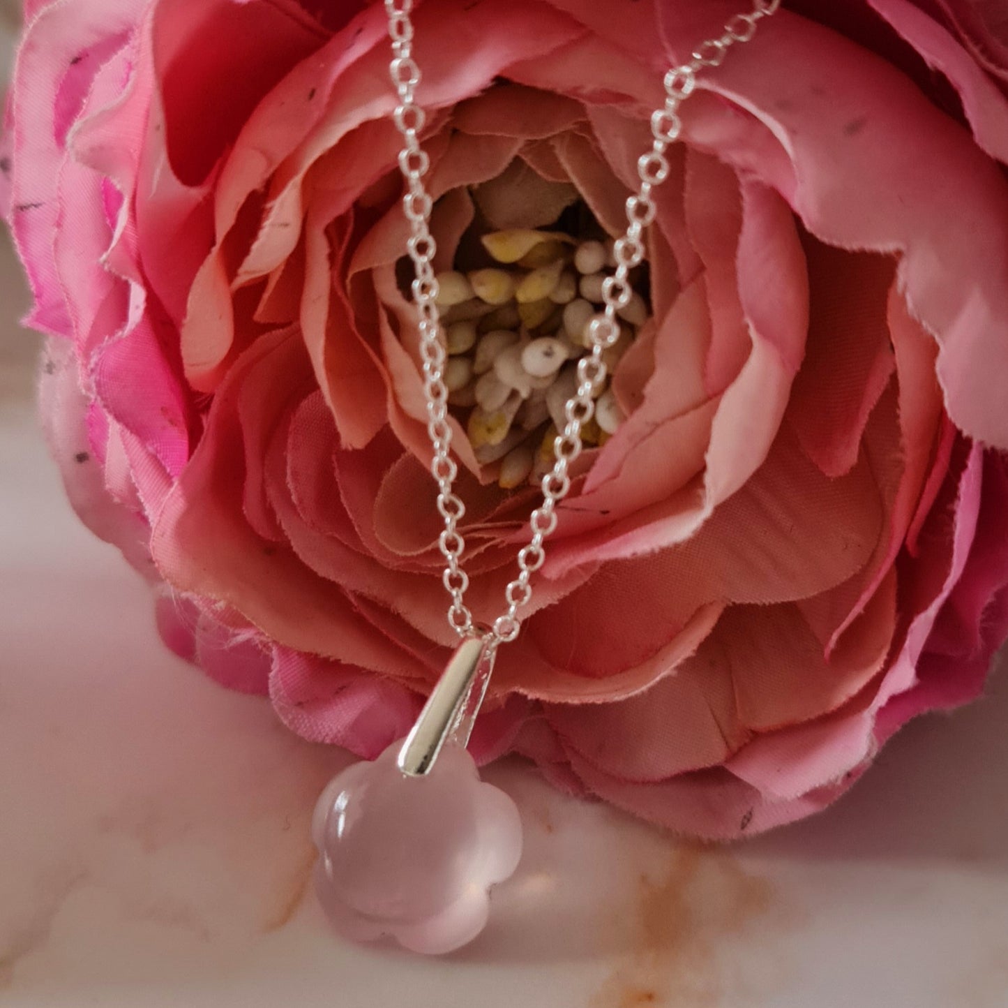 Rose Quartz Flower Pendant